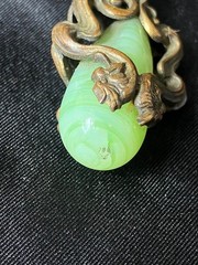 Art Nouveau Serpent Stick Pin Swirled Green Glass Dragon Face CHIP
