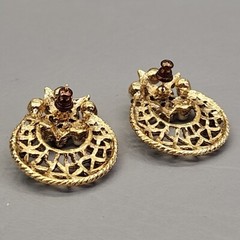 Vintage Hoop Earrings Wire Openwork Faux Pearls 1 3/8″