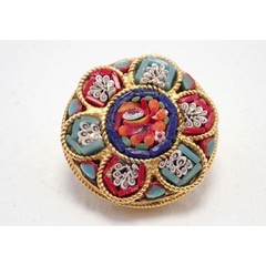 Vintage High Demand Signed Italy Micro Mosaic 2.25 cm Diameter Brooch