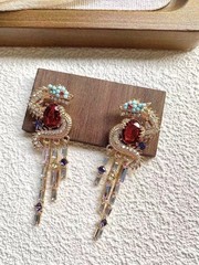 Chinese Dragon Tassel Earrings Colorful Rhinestone Luxury Court Style Jewelry