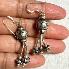 VTG 925 Sterling Silver Filigree Circle Thai Ornament Tassel Earrings Drop 4.5cm