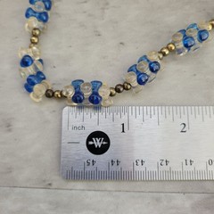 Vintage Blue Clear Plastic Bead Necklace Long Brass Spacers 32in Retro Mod Style
