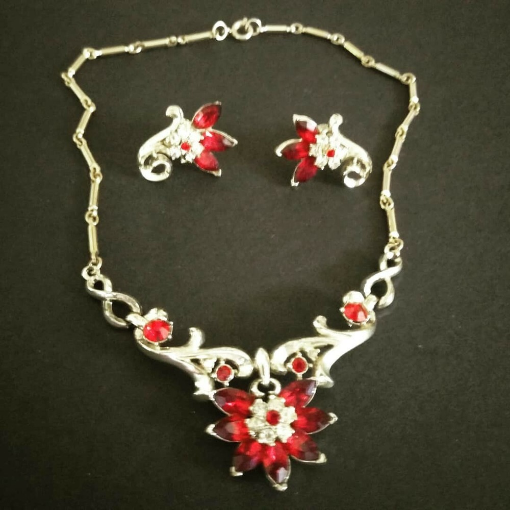 Vintage Signed Coro Costume Jewelry Adolf Katz Necklace and Earrings