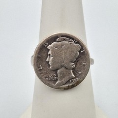 Vintage 900 Coin Silver 1917 D Mercury Dime 10C Homemade Coin Ring Size 7