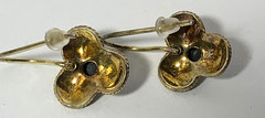 Gold Wash Sterling Silver & Black Onyx Dangle Flower Earrings Victorian Style
