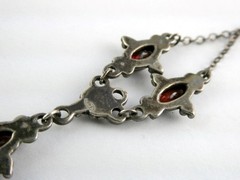 Vintage Sterling Silver Red Garnet and Beaded Pendant Necklace 925 7.8g 15.5 In