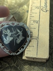 Vintage Siam Sterling Heart Black Niello Brooch Pin Lightning Goddess Love Art