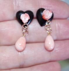 Carved Heart Onyx Vintage Gorgeous Jackets For Earrings Use With Any Stud