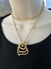 Avon Triple Heart Pendant Gold Tone 30″ Chain Necklace Graduated Open Hearts