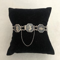 VTG Siam Sterling Silver 925 Niello Black Enamel Panel Bracelet 6.75″