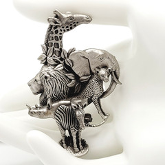 Fable Safari Africa Animal 3D Sculpted Pewter Silver Tone Collage Vtg Brooch Pin