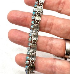 Lot Blue Sarah Coventry Marquise Cab Brooch AB Earrings & Silver Tone Bracelet
