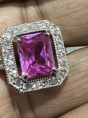 Pink Stone Halo Clear Rhinestone Statement Ring Silver Tone Sz 7.25