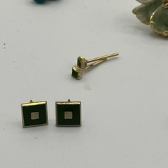 Lot Of 14 Pairs Estate Fashion Vintage Green Turquoise Tone Stud Earrings