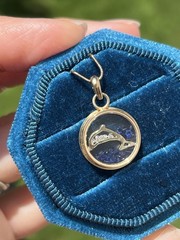Vintage 14k Gold Diamond & Sapphire Shaker Pendant with Dolphin- 2.64 Grams