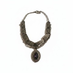 Vintage Gothic Antiqued Silver Tone Filigree Panel Marquise Rhinestone Necklace