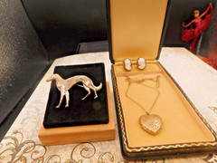 Antique jewelry lot Art Deco sterling silver Dog pin Trojan Cameo rare cufflinks