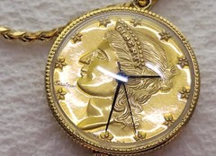 Vintage Eastman Liberty Coin Pendant Watch Swiss Movement Necklace
