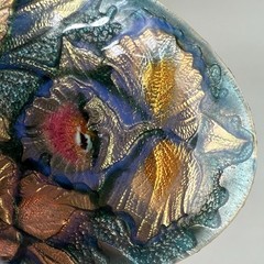 Vintage Enamel Copper Brooch Iris Flower q3z