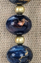 Vintage Gold And Blue Beaded Necklace 24 in Spring Ring Clasp