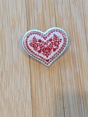 Vintage Austrian Enamel Folk Art heart Brooch White Red Gold