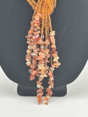 Vintage Multi Strand Orange Glass Seed Bead Open End Lariat Scarf Necklace