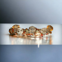Bracelet, Stretch Clear Faceted Orange White Cats Eye Beads (F110)