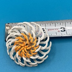 Large 2 Inch Flower Power Brooch White And Orange Enamel Petals Vintage 1960s