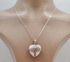 VTG 925 Heart Locket Necklace 18in Sterling Silver 6g Floral Etch Polished READ