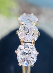 2.50 ctw Antique Old Mine Cut Diamond Three Stone Engagement Wedding Ring