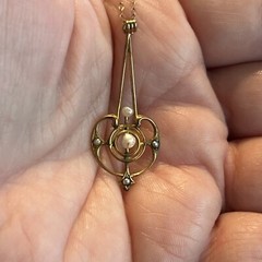 Art Nouveau Edwardian Target Lavalier Pendant 10k Gold Irregular Natural Pearls