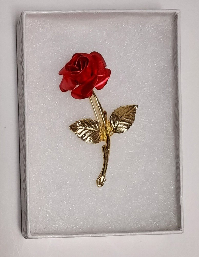 Vintage – Rose Brooch / Pin – Gold Tone Christmas Gift for Mom or Grandma