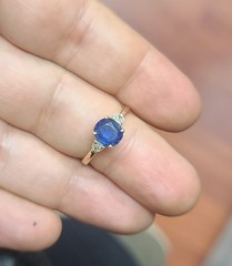 Vintage 14K Yellow Gold Engagement ring 1.73ct.Natural Blue Sapphire Oval GIA