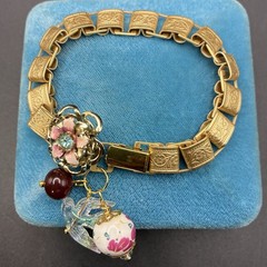 Vintage Japan Glass, Sakura Cherry Blossom, New Victorian Book Chain Bracelet