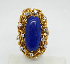 Custom Massive Estate 18k Gold Lapis Lazuli & Diamond Ring Must See