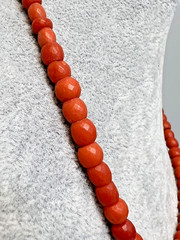 1930s Antique Red Coral Faceted Beads Beaded single Strand Necklace Choker 30gr