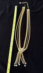 Gold Tone Leaf Necklace White Faux Pearl Round