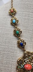 Rare Vintage Goldtone Hollycraft Cabochon Statement Necklace
