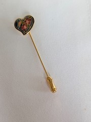 Vintage Gold Toned Floral Cloisonne Pin Brooch 3 inches