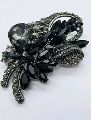 Flower Brooch Bouquet Black Crystal GunMetal 3.5 in Large Vintage