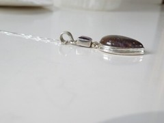 Vintage Sterling Silver 925 Large Natural Purple Rutilated Quartz Necklace