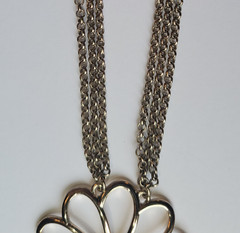 Gold Tone Flower Pendant Three Strand 28in Necklace With Chain Tassels Vintage