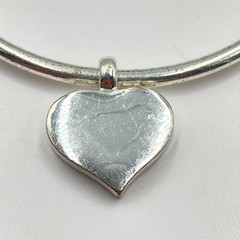 Vintage Y2K Silver Tone Heart Charm Open Cuff Bangle Bracelet Classic Slide