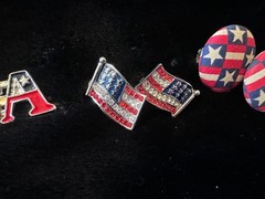 USA Vintage jewelry lot. Clip-ons, pendant & pins. 4th of July. Americana