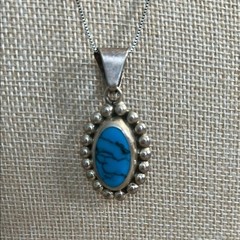 Vintage Taxco TD-29 Sterling Silver 1.75 Pendant Dyed Howlite Mexico Bubble Rope
