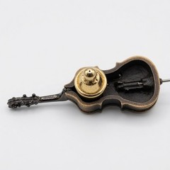 Vintage Gold Tone Black Violin Shaped Brooch Pin Musical Instrument Jewelry