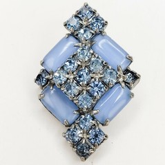 Vintage Blue Prong Set Rhinestone Clip On Earrings