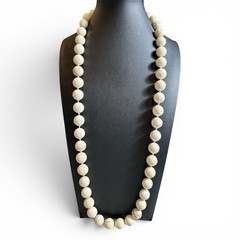 Vintage White Howlite Bead Necklace 31 in Continuous Hand Knotted 12mm