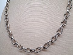 Pure .999 SILVER Vintage Bird USA Braided Oval Rolo Link Chain Necklace 18”