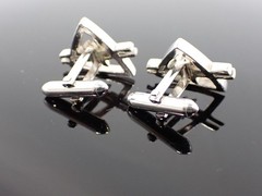 Vintage Swank Signed Geometric Triangle Cufflinks Silver Tone Mid Century